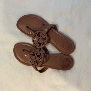 Brown Tory Burch Leather Logo Sandals